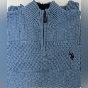 U.S. Polo Assn Men’s Quarter Zip Textured Knit Sweater Heather Blue Size L NWT